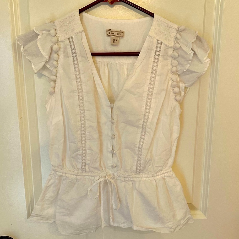 J. Crew Point Sur white peplum tie waste blouse size XXS